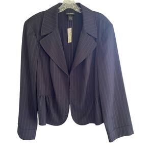 NWT LANE BRYANT Size 24 Blazer Navy Blue Pinstripe Peplum Cropped Career Office